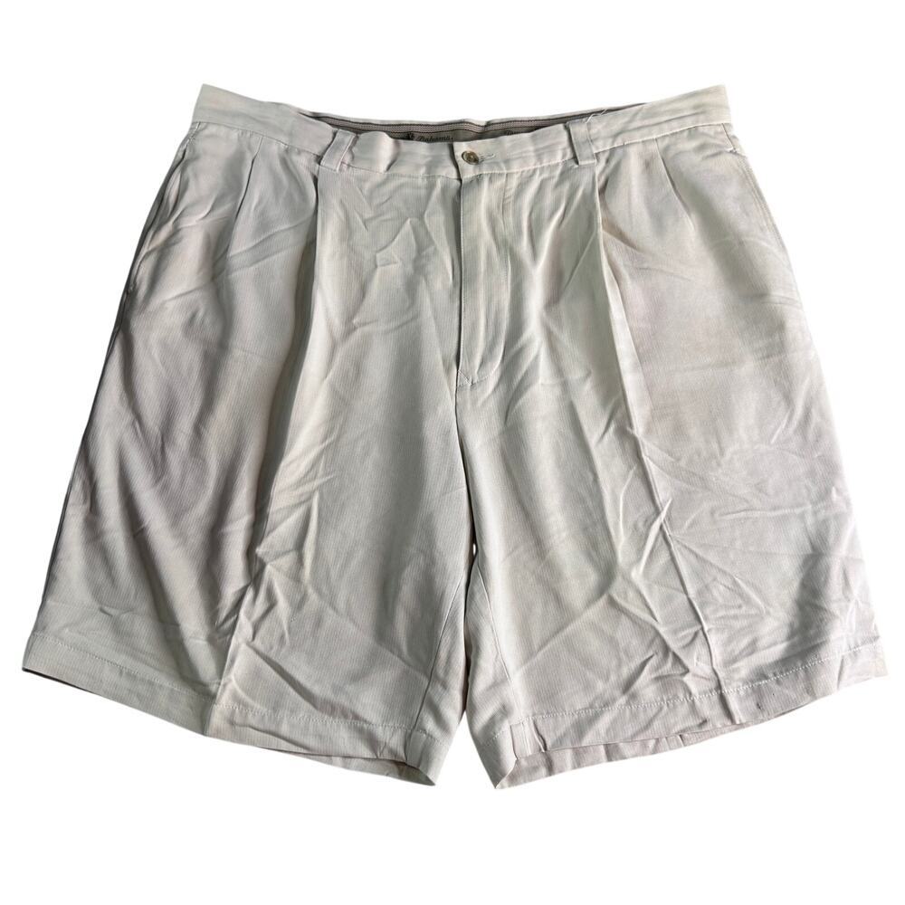 Tommy Bahama 100% Silk Shorts Mens 38 Beige Pleated Luxury Resort Casual